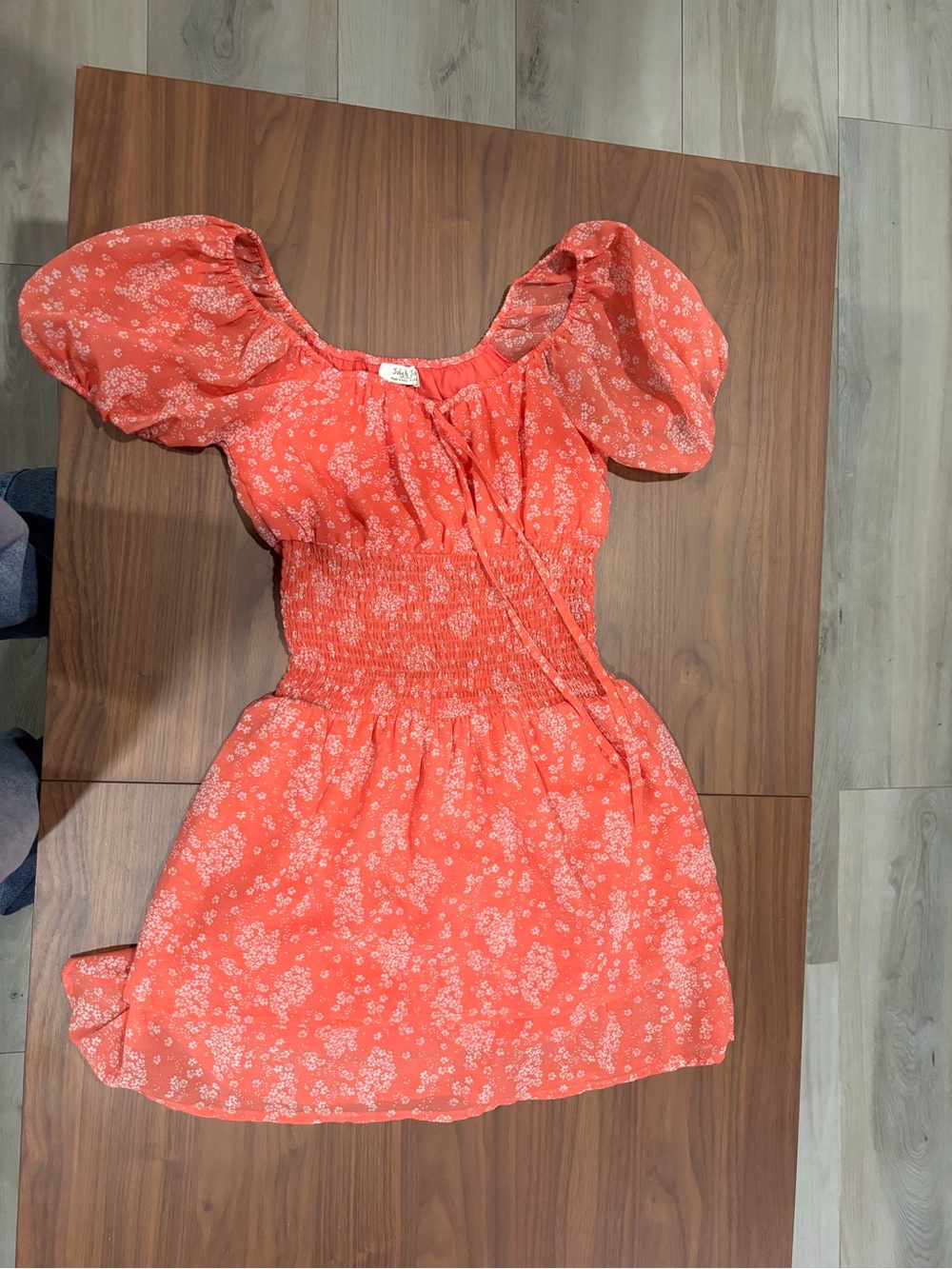 Girls Coral Floral Puff-Sleeve Dress